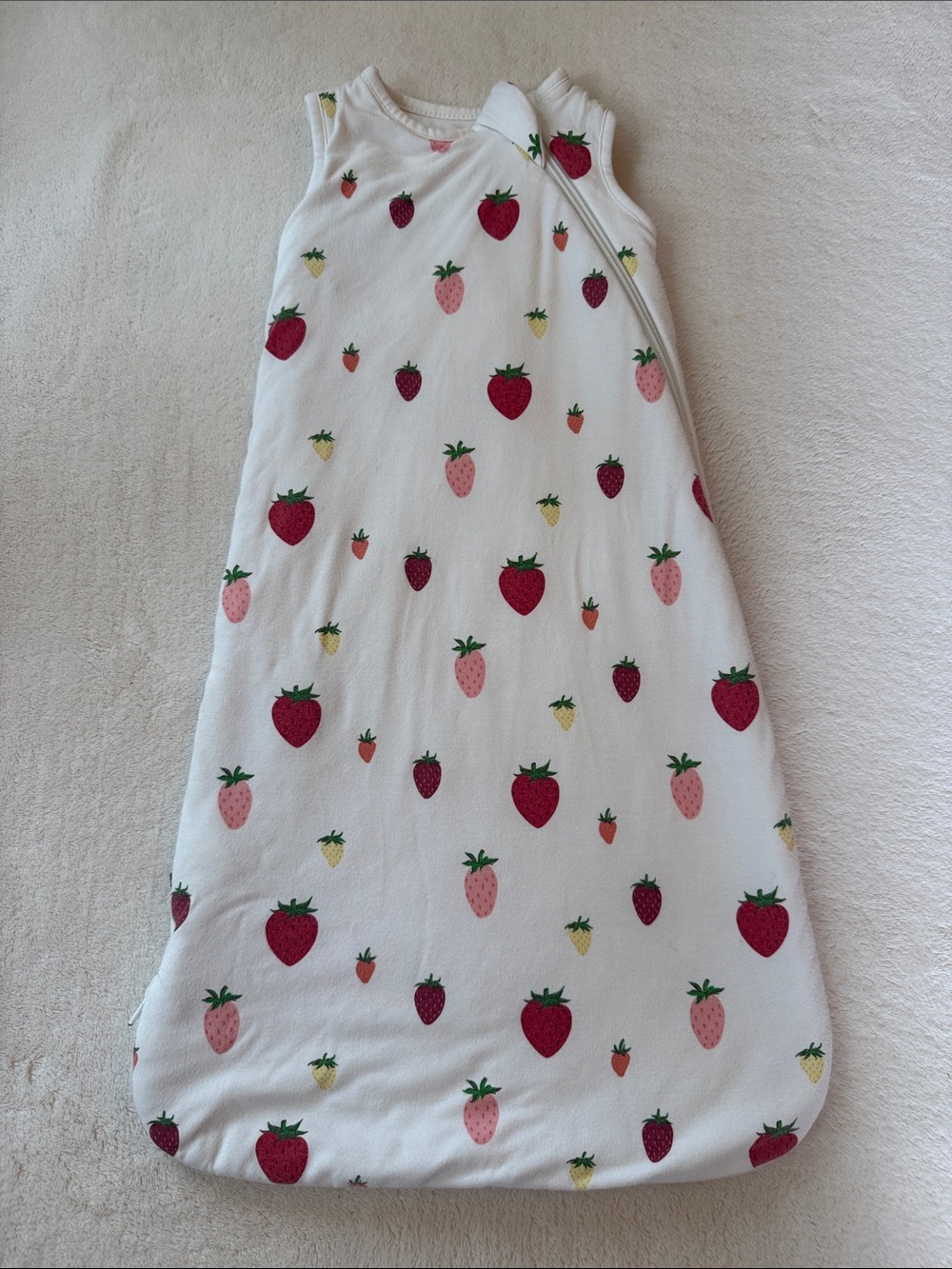 Kyte BABY White Strawberry Print Sleep Sack in Red, Pink, Yellow